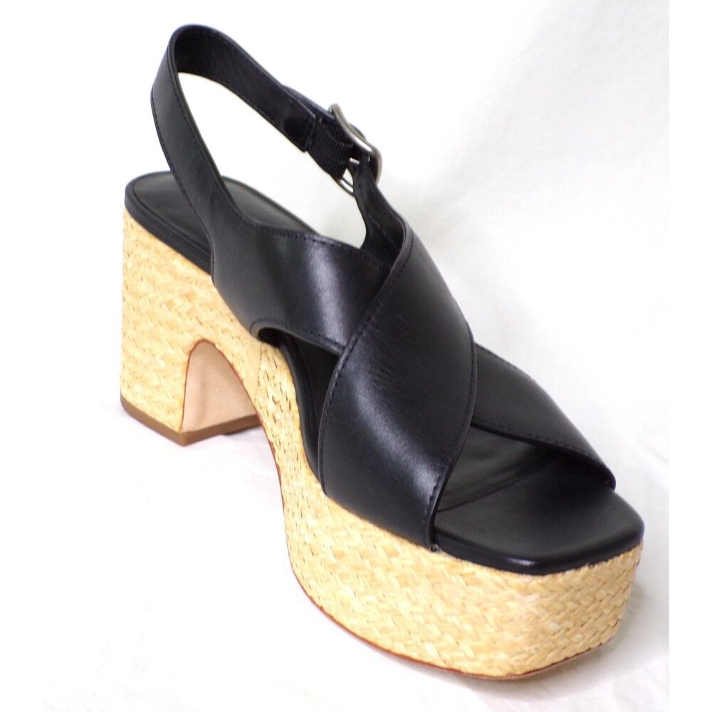 🆕VINCE Clementina Platform Raffia Heel Sandal Shoe Leather 8 Black - Picture 8 of 10